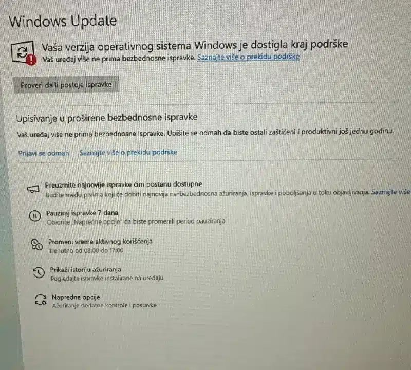 Kraj podrške za Windows 10